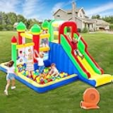PZGEQ Bounce House for Kids, Inflatable Bouncy House Indoor & Outdoor Bouncy Castle with Long Slide, Large Jumping Castle with Ball Pit, Pool, Blower Included