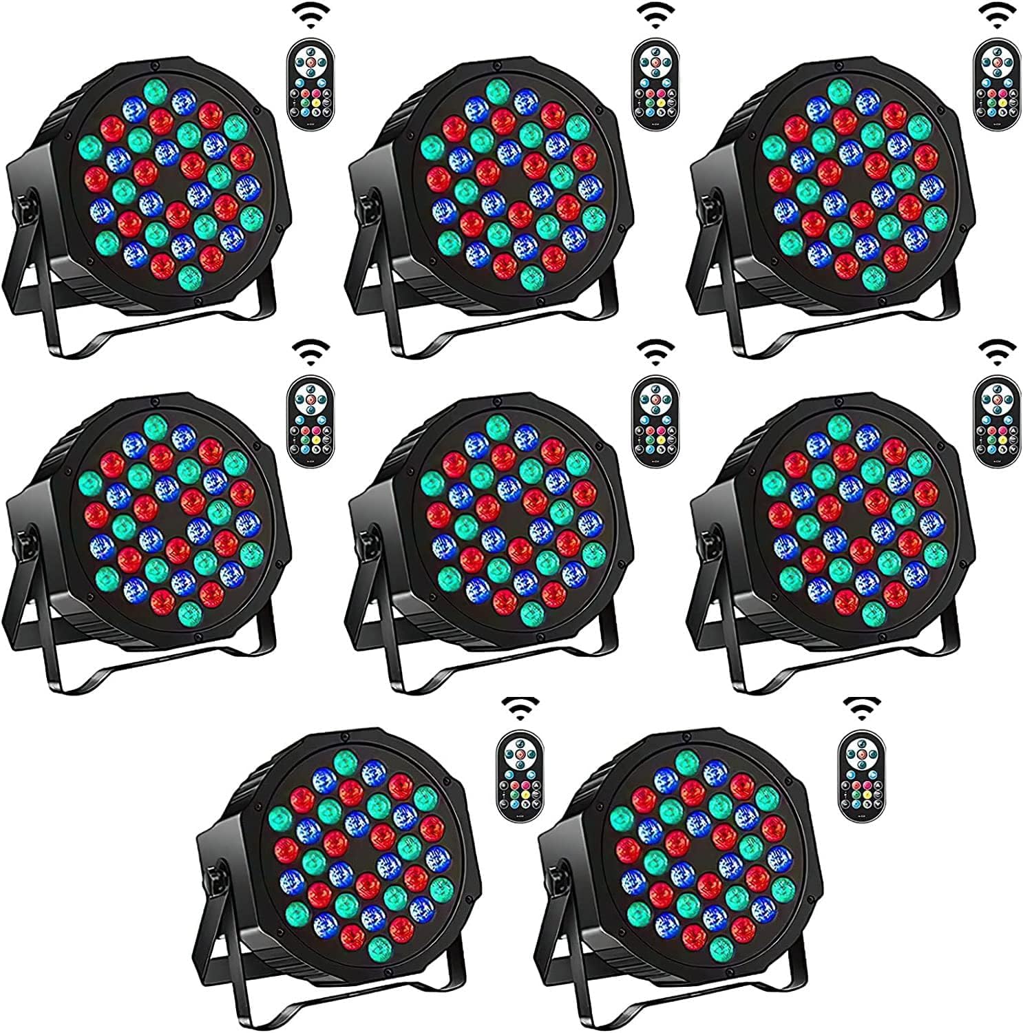 Par Lights for Stage, LED Par Lights Corded RGB 7 Channel DJ Party Lights with Remote Control & DMX Sound Activated Stage Lighting Uplights for DJ Disco Party Church Birthday Dance Stage (8 Packs)