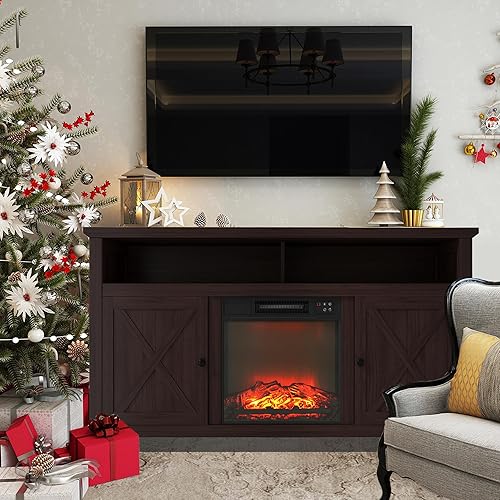 Miniatura 6 de Soporte de TV con chimenea eléctrica de 58 pulgadas, centro de entretenimiento con insertos de chimenea eléctrica, calentador de decoración