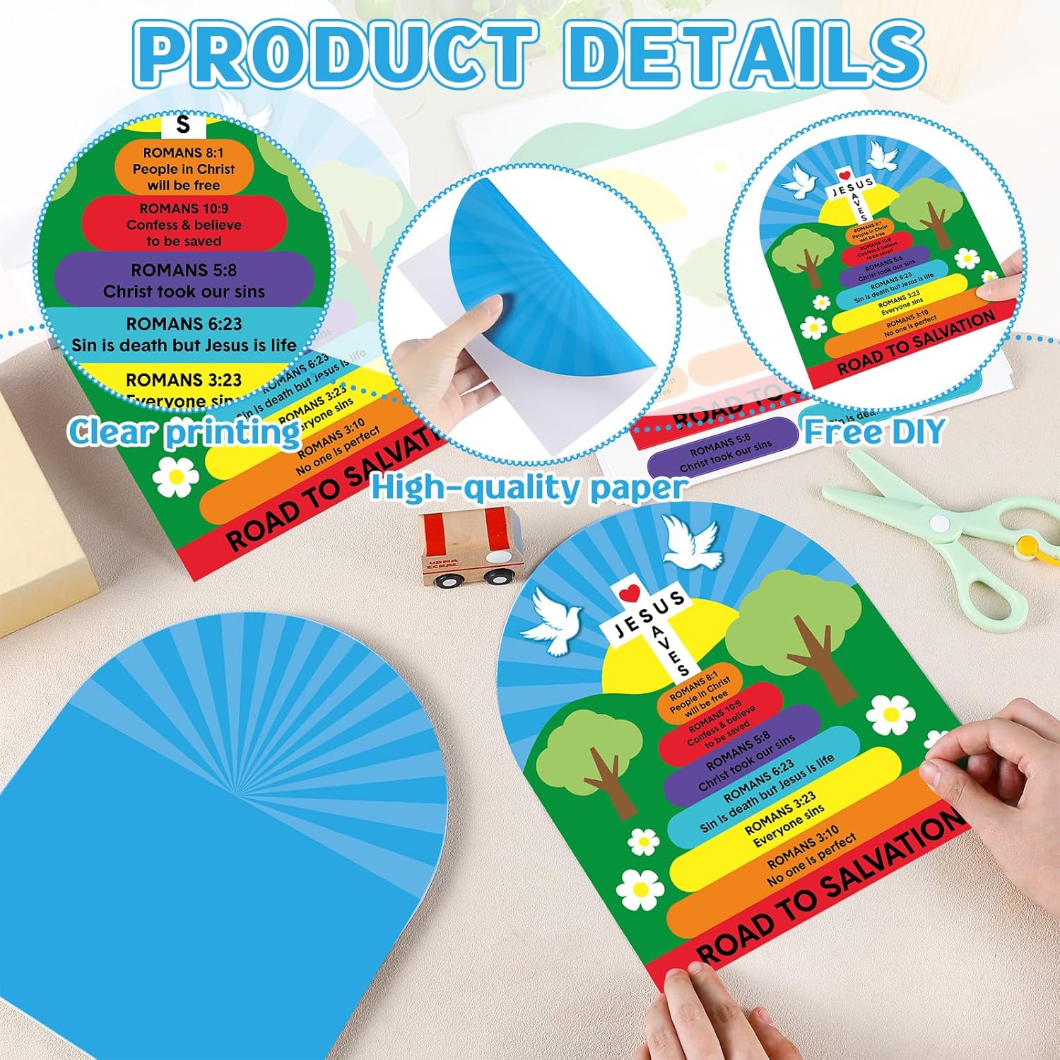 Motipuns 24 Sets Romans Road to Salvation Sign Kit Sunday School Crafts for Kids DIY Religious Crafts Gift for Sunday School Christian Bible Lesson Church Religious Education and Church Projects