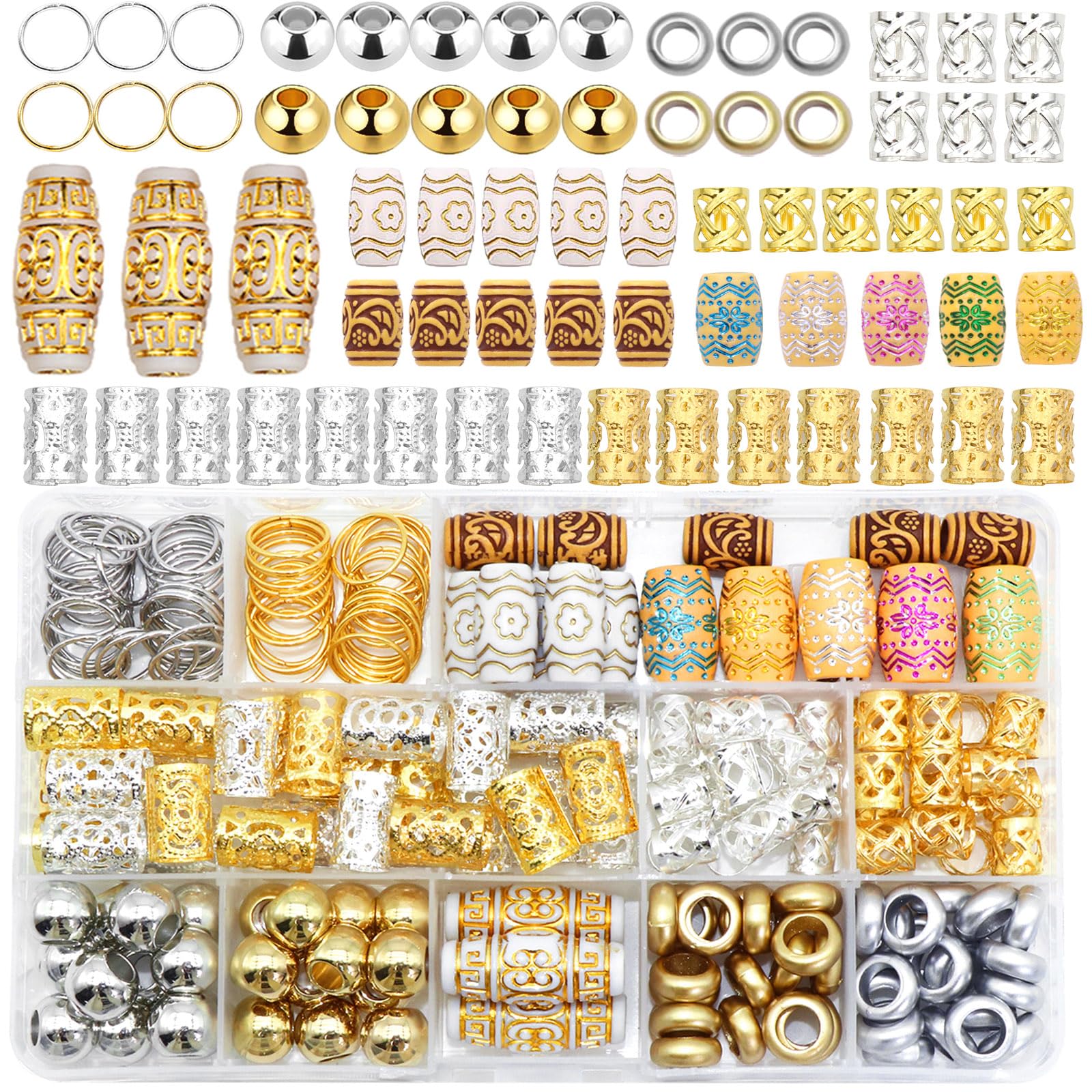 232PCS Haarschmuck für Zöpfe Loc Dreadlock Perlen gemischte Farbe Holz Haar Perlen Metall Legierung Zöpfe Manschetten Spulen Ringe Haarschmuck Zubehör Set für Frauen