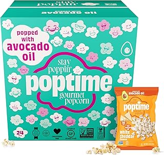 Poptime White Cheddar Popcorn Bags Individual Servings – Gourmet Popcorn Individual Bags, Healthy Snack With Heart-Healthy Avocado Oil, Gluten Free, Vegan, Low Calorie, Kosher - 1 oz, 24-Pack