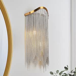 KSANA Modern Chain Fringe Gold Wall Sconce with Electroplated Brass Finish, 16