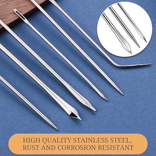 Miniatura 4 de Juego de agujas de coser de alta resistencia, 18 agujas de coser de cuero con 13 agujas de coser a mano de cuero y 5 agujas curvas, agujas de coser