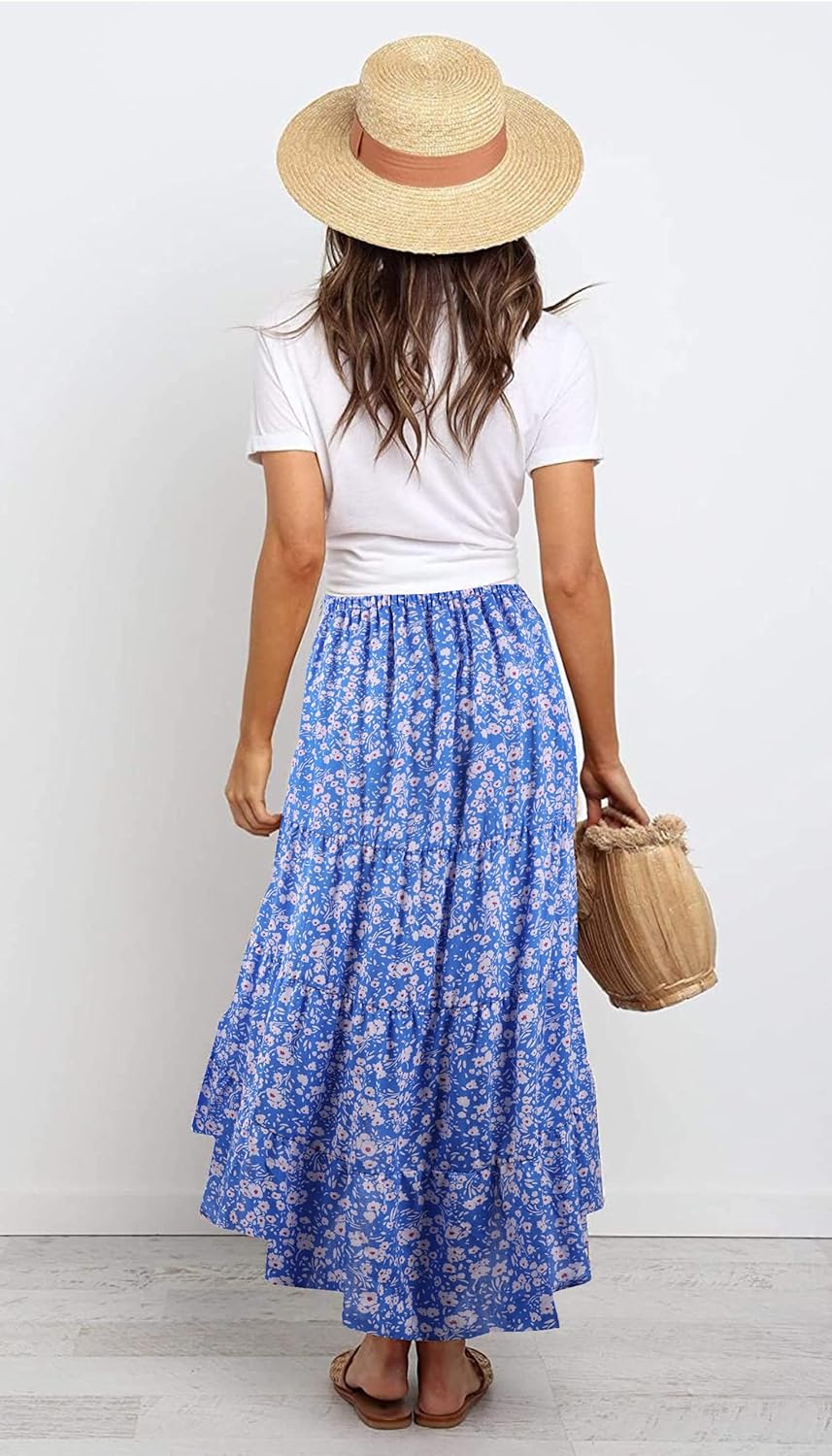 PRETTYGARDEN Women's Ditzy Floral Print Midi Skirt Boho Elastic High Waist Long Skirts for Women Trendy High Low Hem - Image 5