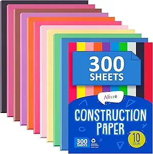 Alitte Construction Paper Assorted Colors - 300 Sheets, 9x12, Bulk Pack for Arts & Crafts
