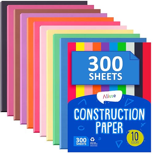 Alitte Construction Paper Assorted Colors - (300 Sheets, 9x12), Craft Paper, 10 Bright Colors - Bulk Pack Arts & Crafts Projects - Colored Paper for Preschool, Home, and Classroom Supplies