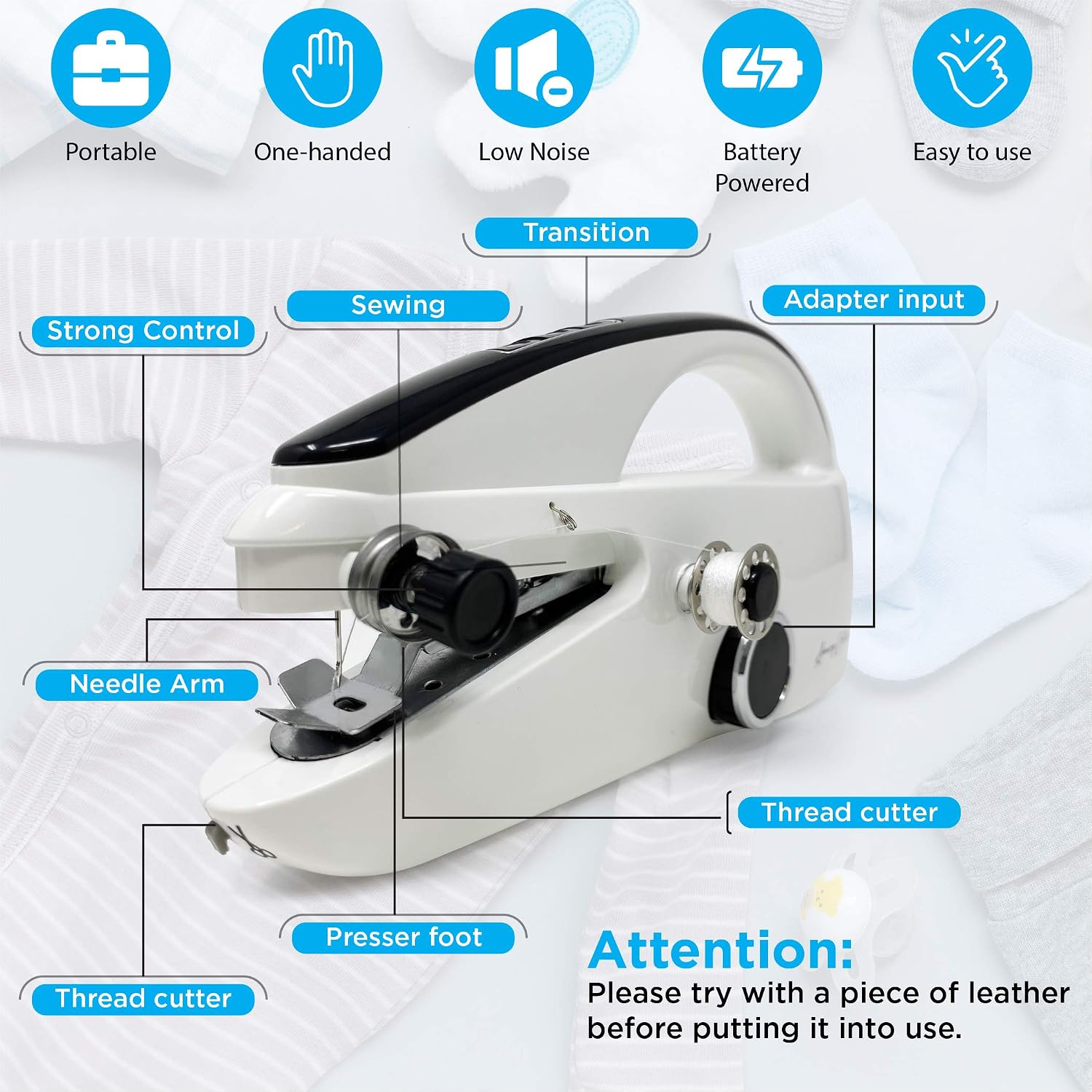 Amazing Creations Portable Handheld Sewing Machine - Includes USB Cable, Bobbins, Threader, Spindle and Replacement Needle - Travel-Friendly and Easy to Use - Durable ABS Construction