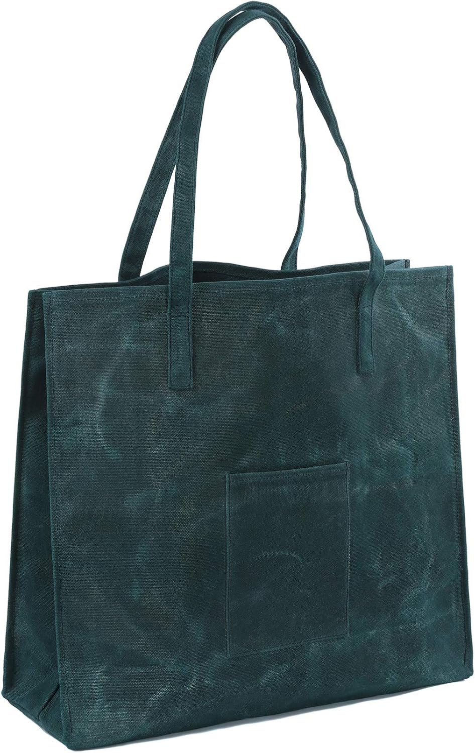 Denifiter Heavy Duty Waxed Cotton Canvas Reusable Grocery Bag, Soft Material Large Foldable Tote Bag with Handles for Storage, 15.7X5.1X14.9 Inches (Dark Green-Wide)