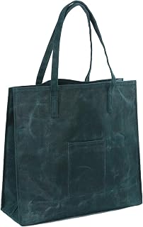 Denifiter Heavy Duty Waxed Cotton Canvas Reusable Grocery Bag, Soft Material Large Foldable Tote Bag with Handles for Storage, 15.7X5.1X14.9 Inches (Dark Green-Wide)