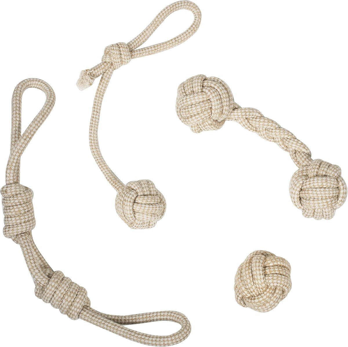 Franklin Pet Supply Cuerda natural no tóxica para perros, juguetes de cáñamo para jugar a buscar, tira y afloja, dentición para perros, masticable para cachorros, paquete de 4 | Juego de búsqueda y tira y afloja, masticación para limpieza de dientes, material ecológico no tóxico, dentición para cachorros y adultos