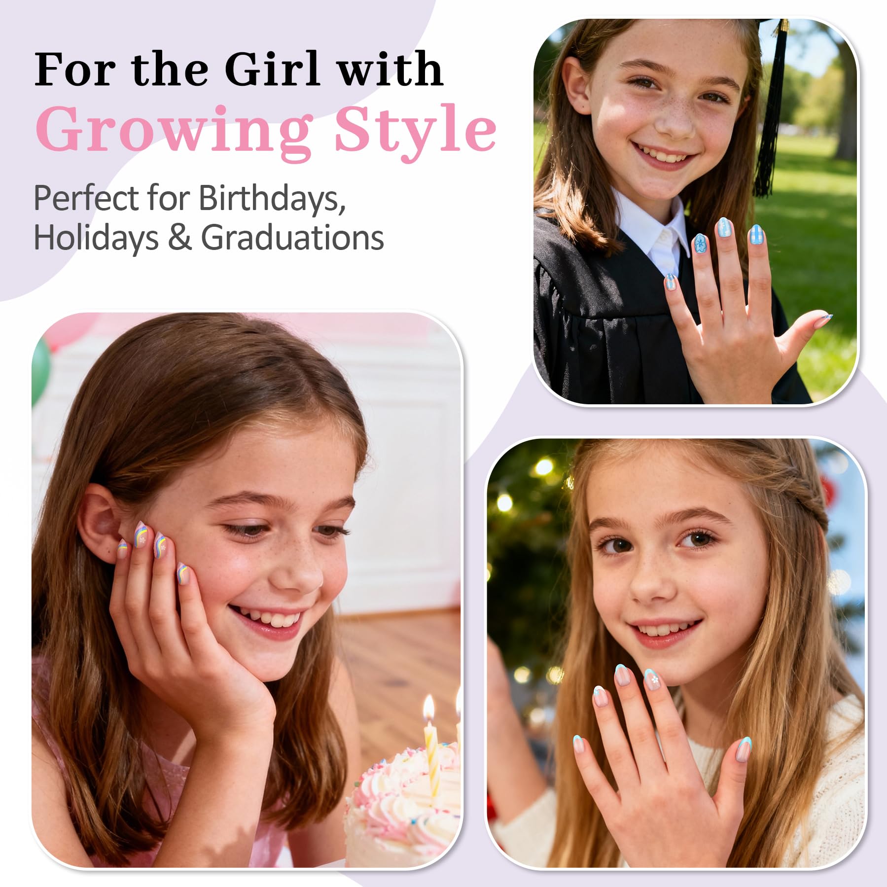 QIEK Kids Extra-Short Almond Press-On Nails