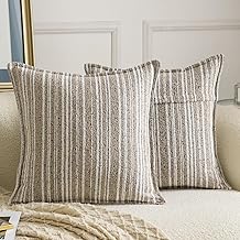 Madizz Decorative Boucle Dark Beige Cushion Covers 50x50 cm Pack of 2 Throw Pillows for Couch Sofa Boho Accent Striped Pillow Cases for Bed Cushion for Bedroom Living Room Modern Home Decor