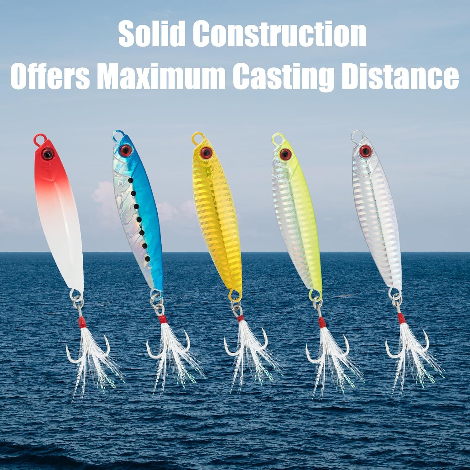 Dr.Fish 5 Pack Metal Jigging Spoon Saltwater Fishing Jigs Spoons Lures Casting Vertical Diamond Jig Lures Freshwater Bass Striper Mackerel Halibut