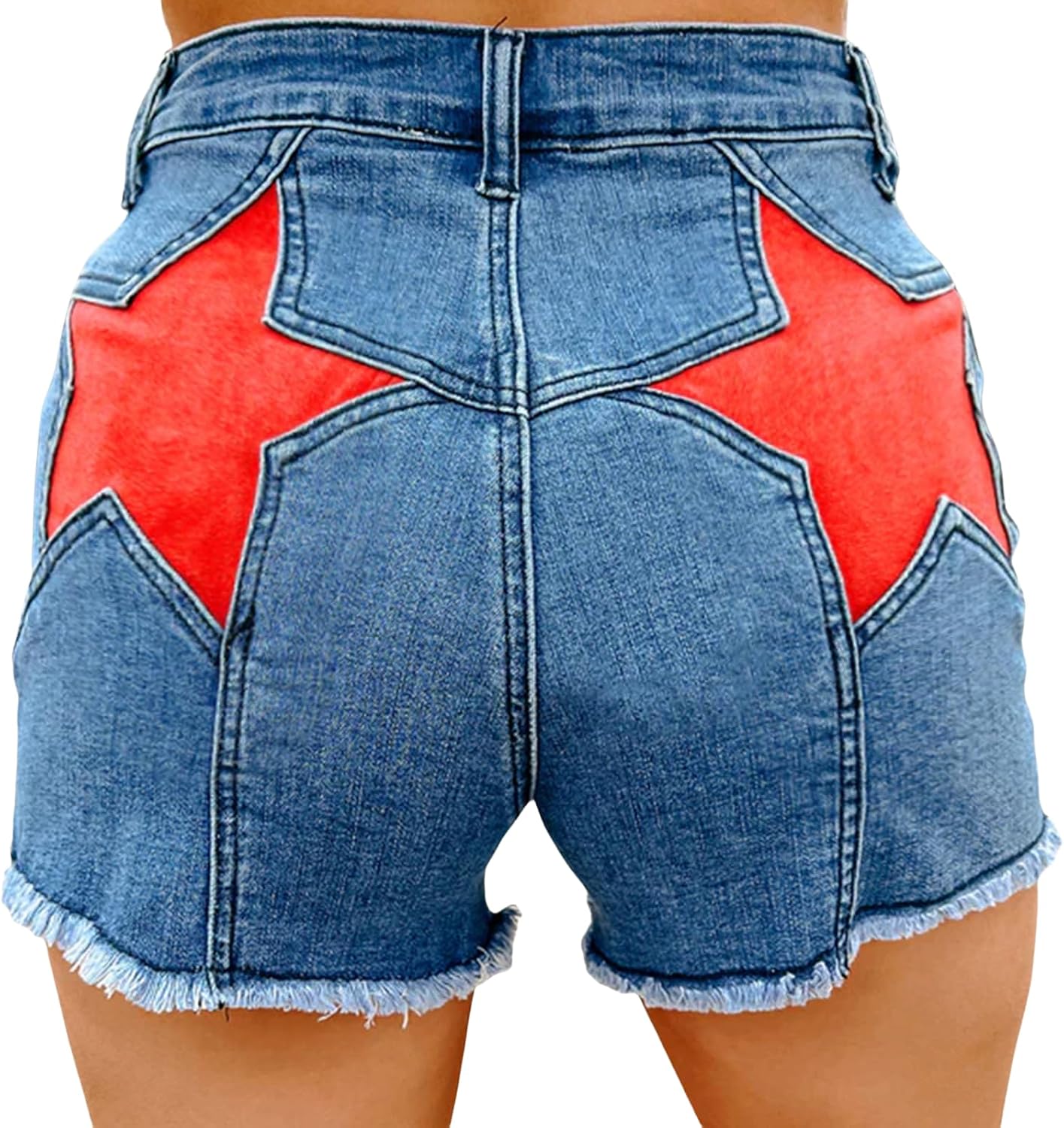 NUFIWI Women's Skinny Denim Shorts Star Pattern High Waist Raw Hem Jean Shorts Summer Hot Short Pants Trendy Streetwear