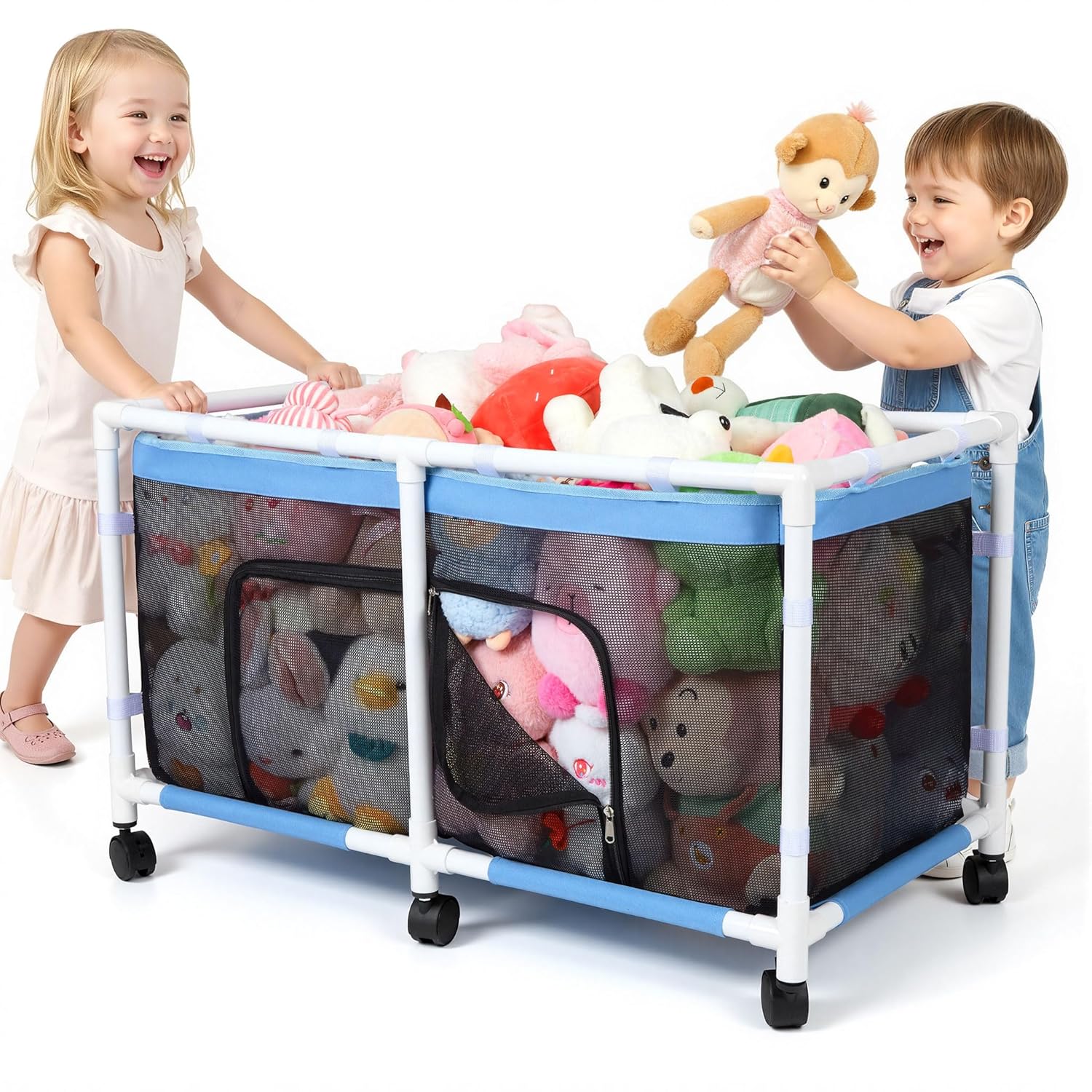 FIOBEE Toy Box for Girls Boys with See-Through Mesh & 360° Rotating Wheels Toy Chest Organizer Easy Install Stuffed Animal Storage for Nursery Playroom Toy Storage Bin, Black