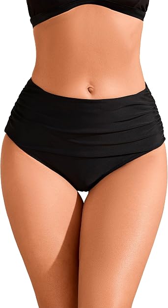 Womens High Waisted Bikini Bottoms Ruched Tummy Control Full Coverage Bathing Suit Swim Bottom 2025