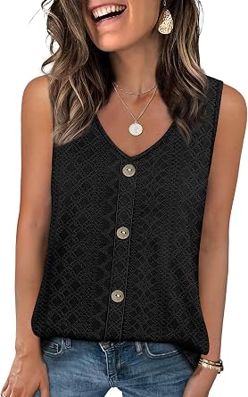 WIHOLL Womens Tank Tops Loose Casual Summer Tops Eyelet V Neck Basic Sleeveless Shirts Trendy 2026