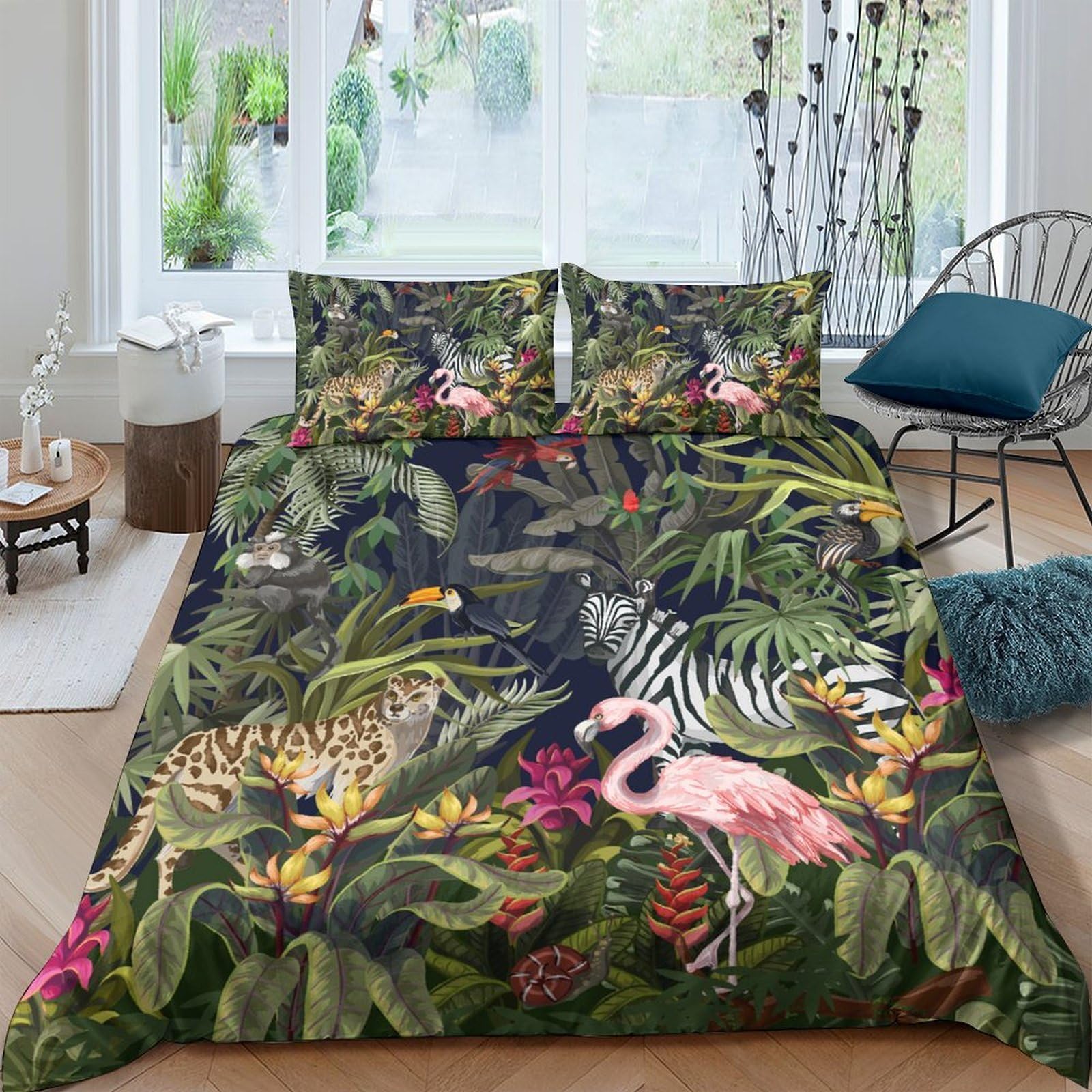 Ctjqhvkz Style-10 3D Printed Jungle Flamingo Fitted Sheet Microfiber Soft Mattress Cover Tropical Animal Decor For Bedroom Guest Room Single（135X200cm）