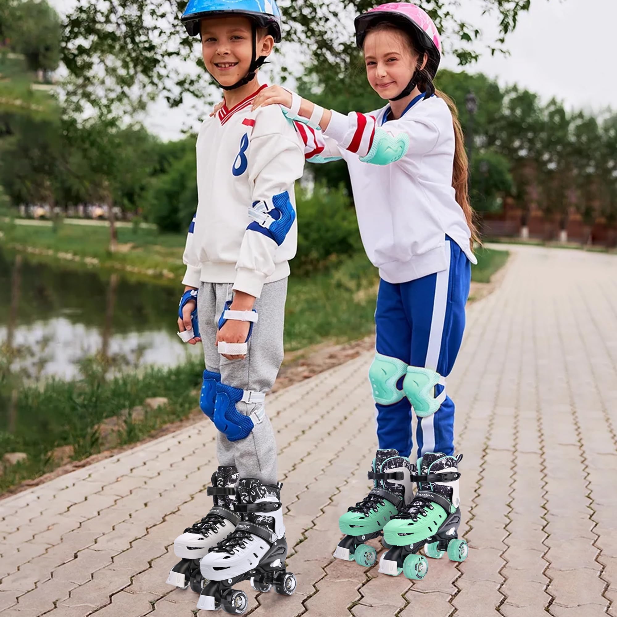 Kuxuan Skates Roller Skates for Girls and Boys Kids, 4 Sizes Adjustable Fun Kids Toddler Rollerskates with Light up Wheels for Teens Women Indoor Outdoor