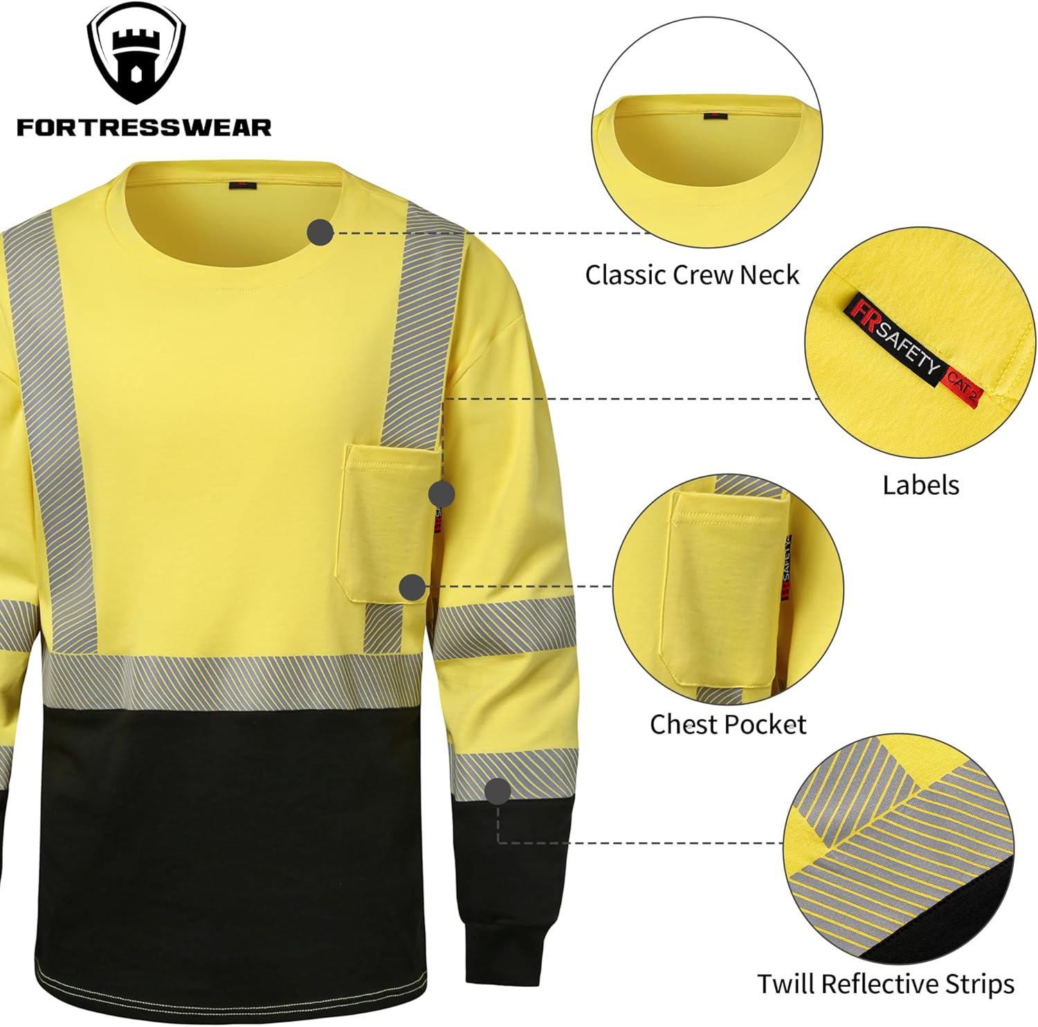 FR Shirts for Men 6 oz Hi Vis Fire Resistant Flame Resistant Long Sleeve Shirts High Visibility Cotton Welding Shirt CAT2 - Image 2