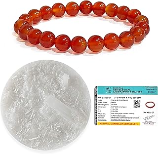 SOLAVA Carnelian Bracelet Original Certified with Selenite Plate | Natural Red Carnelian Crystal Stone Bracelet for Men &amp; ...