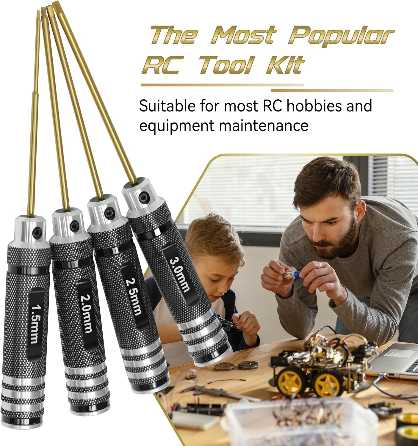 Speedybee RC Hex Driver Kit: 4pcs RC Tools Set 1.5mm 2.0mm 2.5mm 3.0mm Screw Driver for FPV Drone Quadcopter RC Car Helicopter Models Titanium-Coated Driver Head
