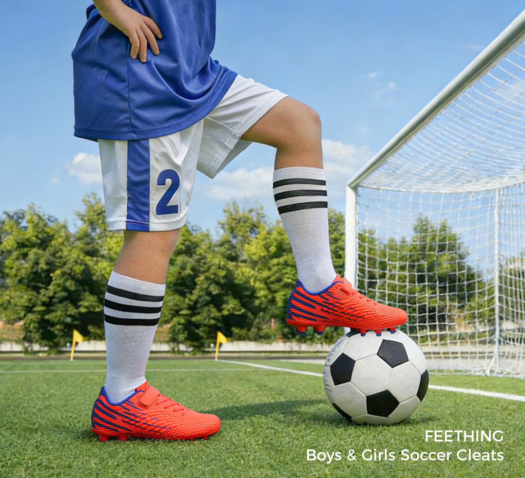 Kinder Fußballschuhe mit Nocken Leder & Kunststoff für Kunstrasen und Rasen Leichte Sportschuhe für Jungen Mädchen rutschfeste Sohle