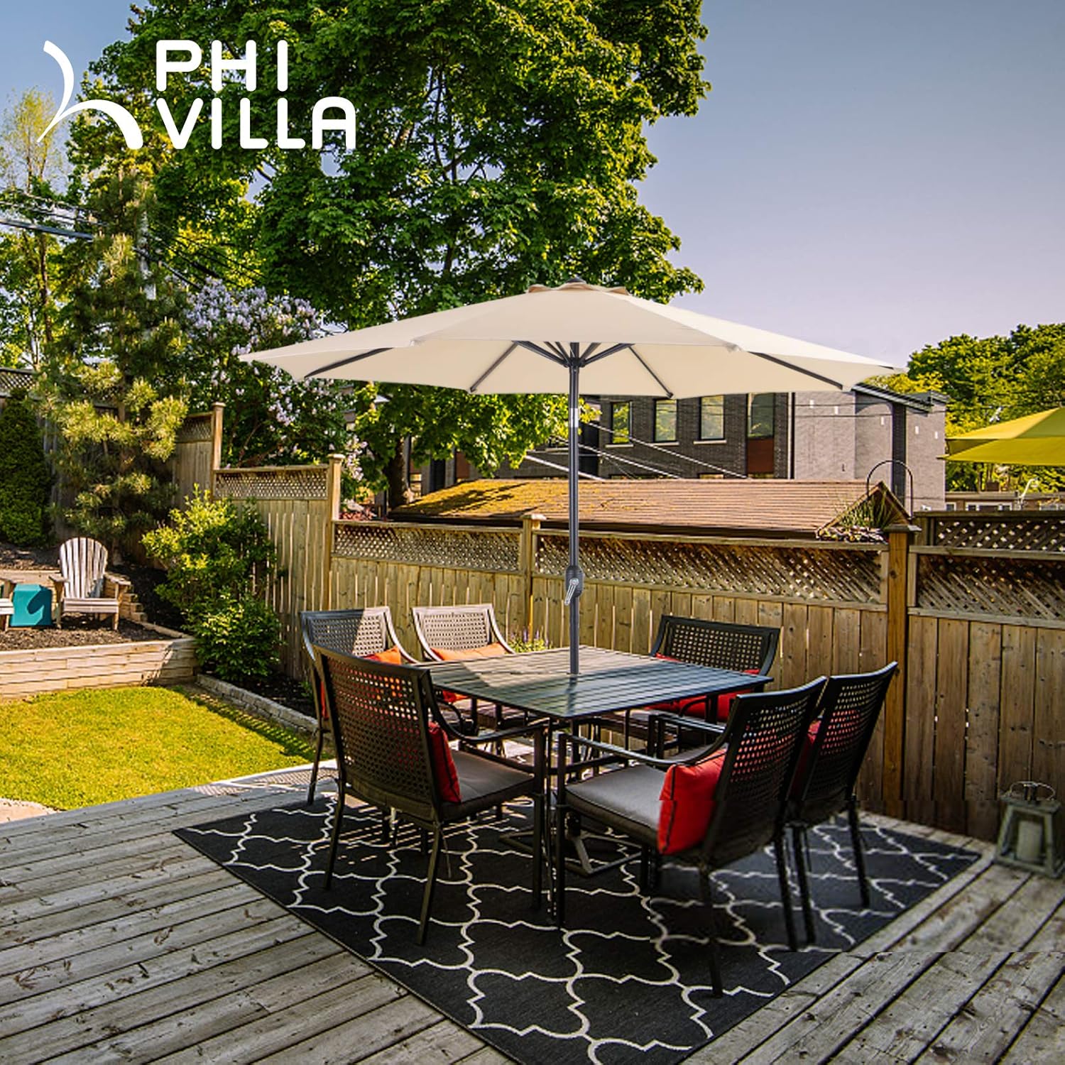 PHI VILLA 9ft Patio Umbrella Clearance, Outdoor Market Table Umbrellas with 8 Ribs and Push Button Tilt for Garden Deck & Poolside (No Base)