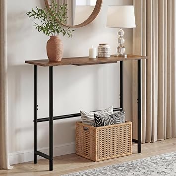 Manora 31.5" Narrow Console Table, Slim Entryway Table, Tall Thin Side Table for Couch, Small Sofa Side Display Table for Hall, Hallway, Bedroom, Living Room, Foyer, Rustic Brown and Black