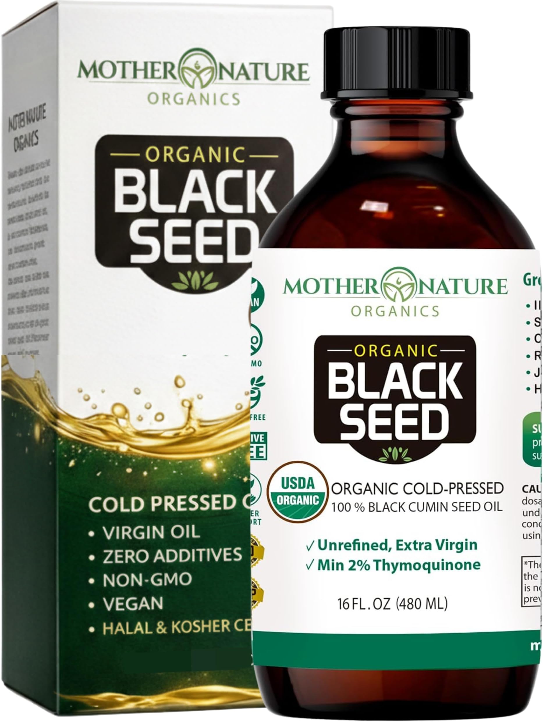 Black Seed Oil - Premium Organic Cold-Pressed Cumin Nigella Sativa (16 oz) - for Immunity Support, Joints, Digestion, Hair & Skin - Extra Virgin, Gluten-Free, Non-GMO & Vegan with Omega 3,6, & 9