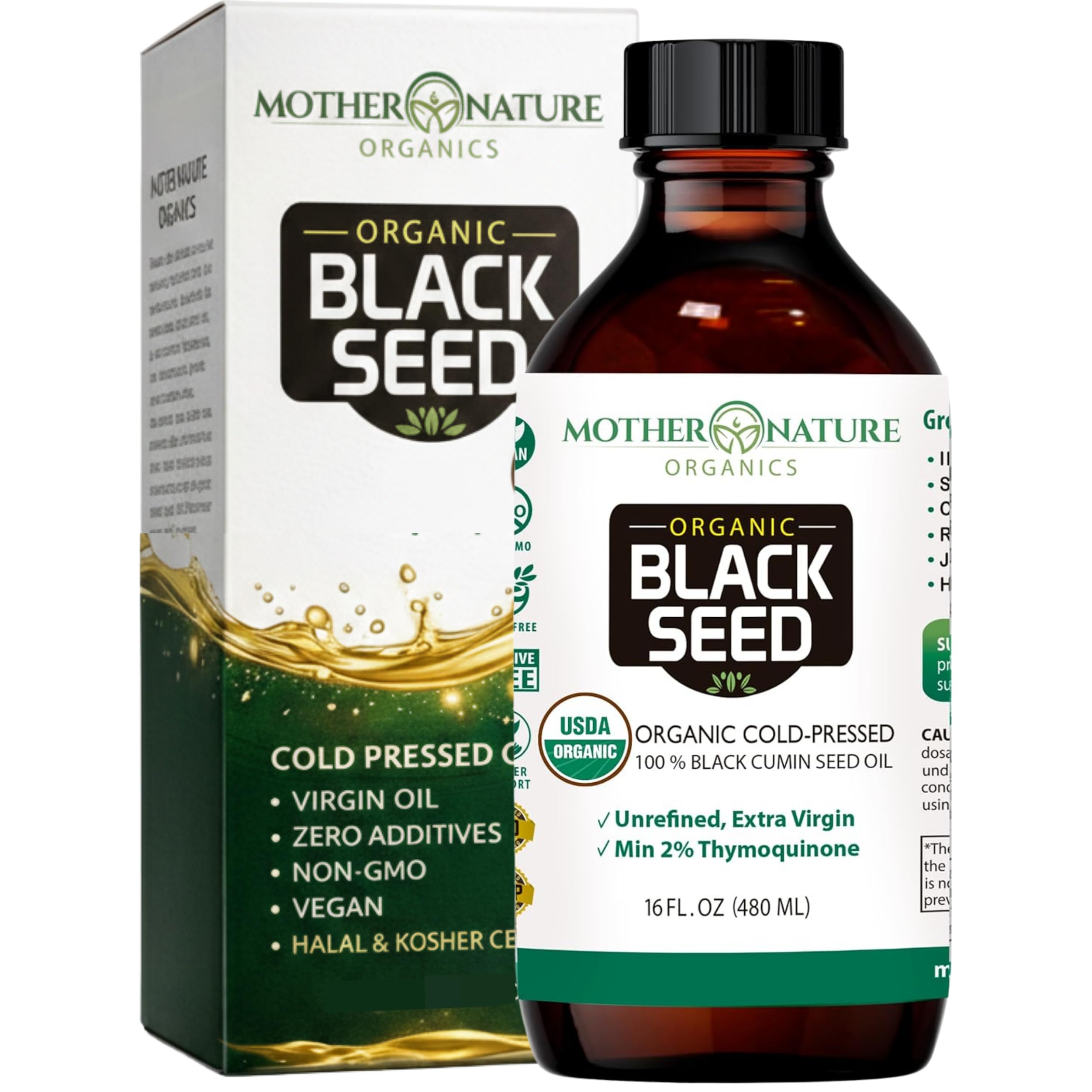 Black Seed Oil - Premium Organic Cold-Pressed Cumin Nigella Sativa (16 oz) - for Immunity Support, Joints, Digestion, Hair & Skin - Extra Virgin, Gluten-Free, Non-GMO & Vegan with Omega 3,6, & 9