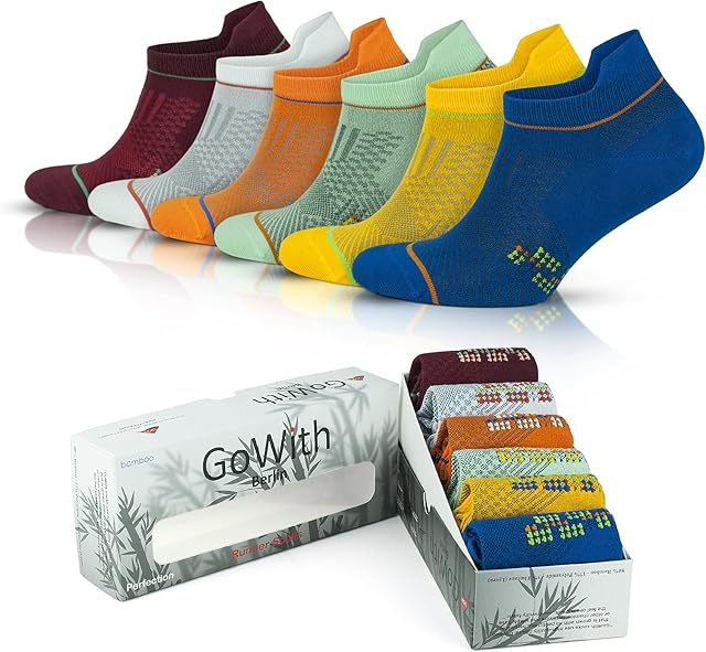 BAMBOO Running Socks Trainer Socks ,6 pairs box, breathable, anti blister, soft and lightweight high performance sport ankle socks for gym yoga cycling white black grey UK size 6-11