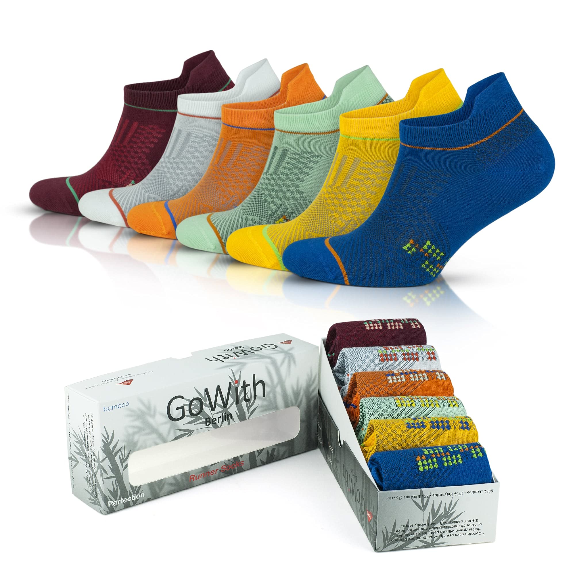 – Bamboo Running Socks 6 Pairs Box, Breathable Anti Blister Soft and Lightweight Seamless Performance Sport Ankle Trainer Socks for Gym Yoga Cycling, Colorful UK Size 6-11