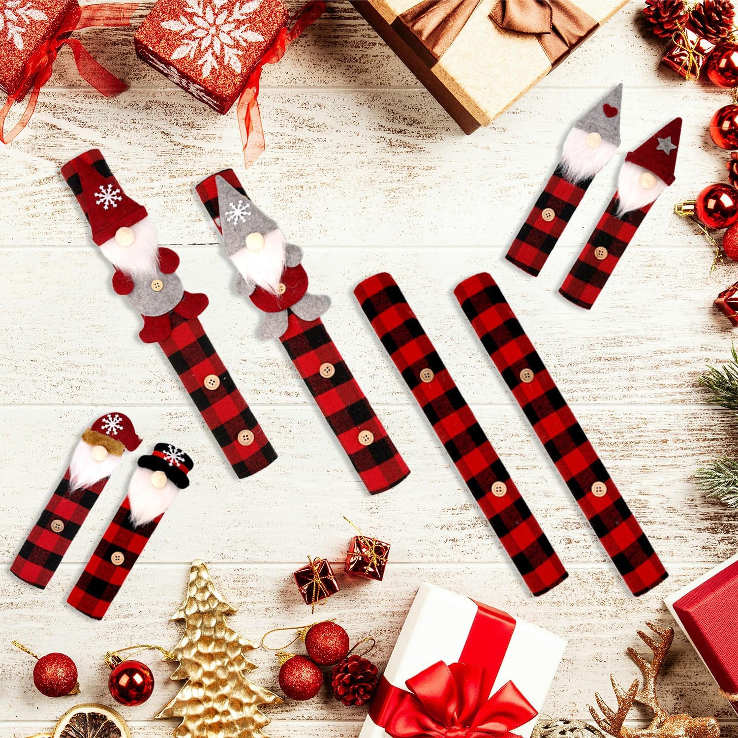 YIJXPOIN Christmas Refrigerator Handle Covers Set of 8, Buffalo Plaid Black and Red Gnome Kitchen Decorations Refrigerator Door Handle Covers for Fridge Microwave Oven Dishwasher Handle Protector