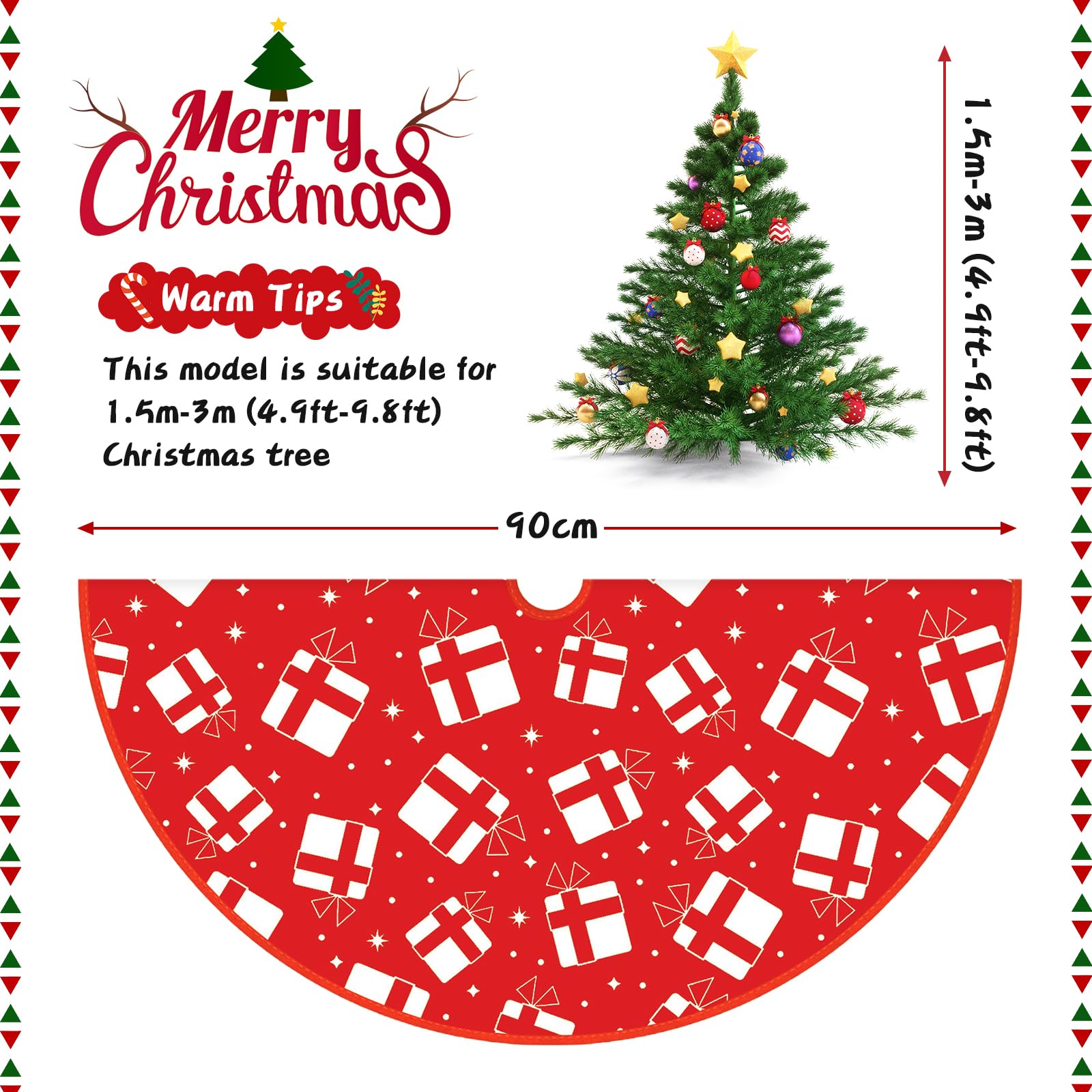 Figarge 90 cm Christmas Tree Blanket, Round Christmas Tree Skirt, Christmas Tree Skirt with Snowflake Pattern - Image 2