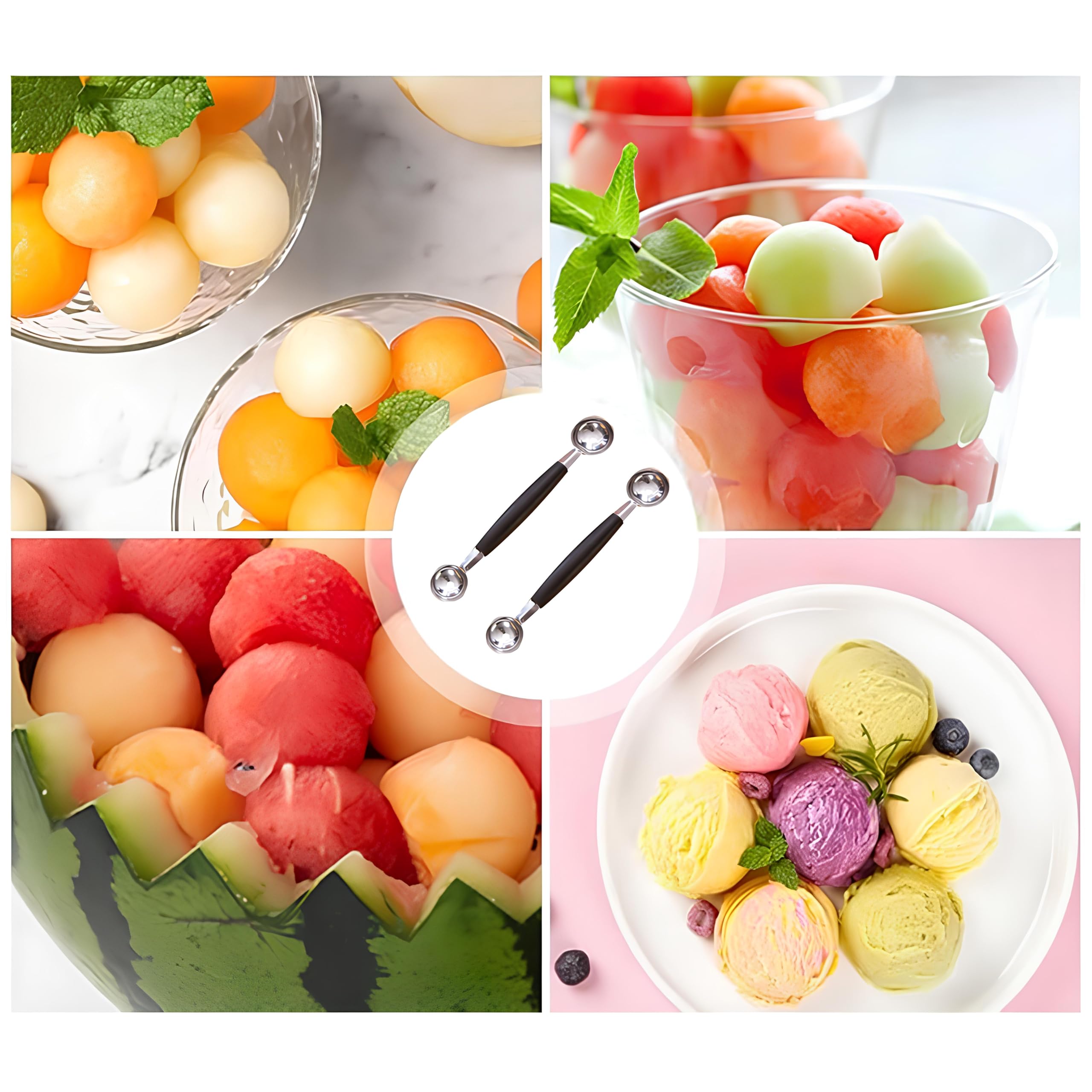 Scavini per Melone in Acciaio Inox 18 cm Doppia Funzione per Palline di Frutta e Gelato
