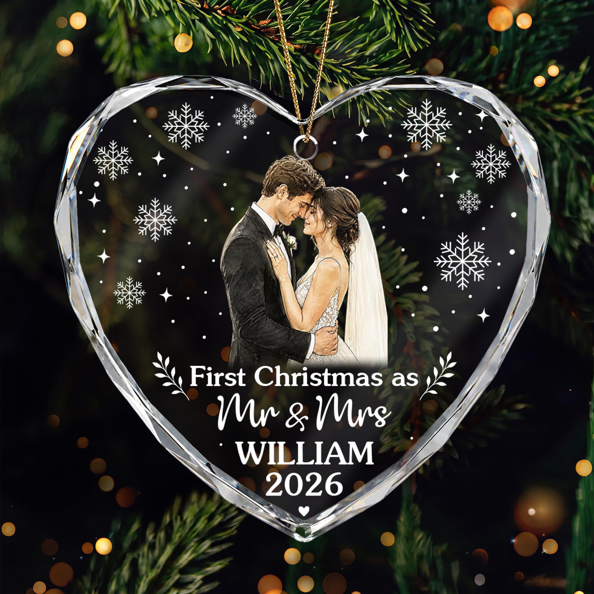 Personal Chic Personalised Glass Ornament - First Christmas As Mr & Mrs - wedding gifts, mr and mrs gifts, personalised wedding gift, personalised ornaments christmas (Model #2)
