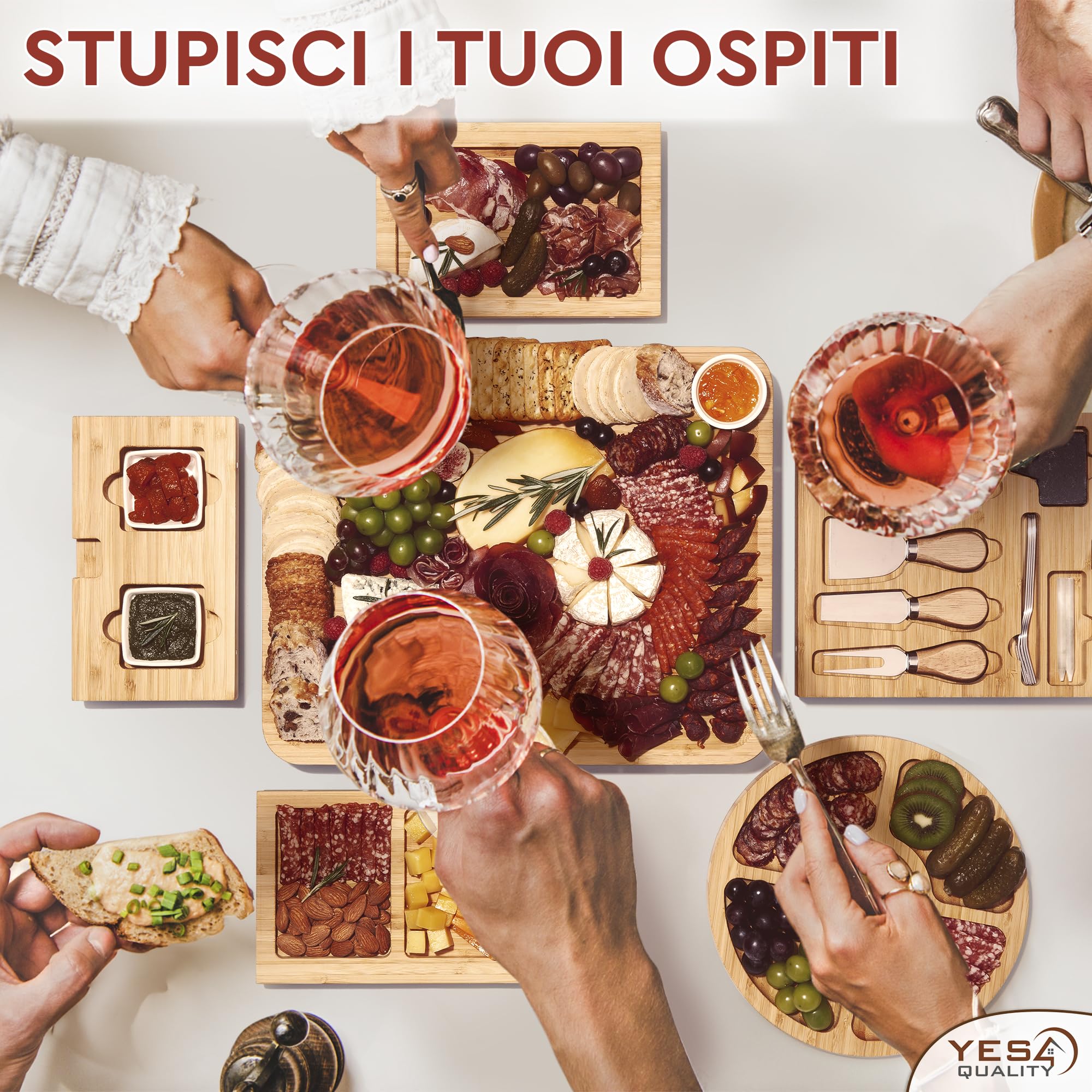 Set regalo tagliere di salumi di lusso, 23 pezzi, bambù, grande tagliere per formaggi e piatto di frutta per la festa del Ringraziamento o regalo di compleanno