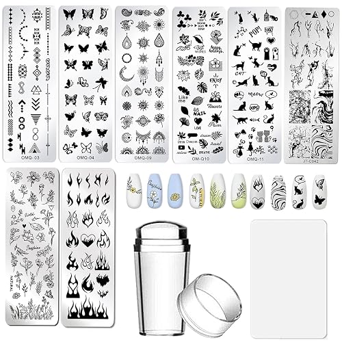 AddFavor Nail Stamper Kit 8pcs Stamping Plates Minimalist Geometric Lines