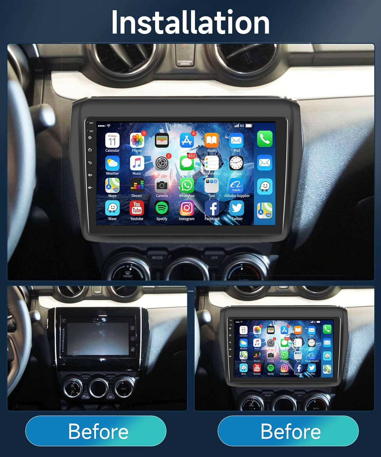 Rimoody Car Stereo for Suzuki Swift 2017 2018 2019 2020 Android Radio with GPS Navigation, 9 Inch Touch Screen Car Radio with Bluetooth FM WiFi Mirror Link + Backup Camera