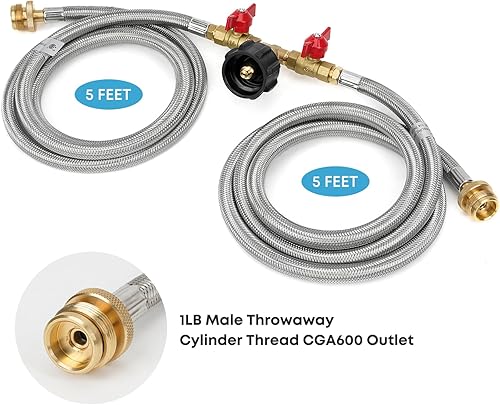 Miniatura 9 de Stanbroil Manguera de propano de 5 pies con ajuste QCC1tipo 1, manguera divisora en Y de 2 vías con válvula de cierre, perfecta para campamento,