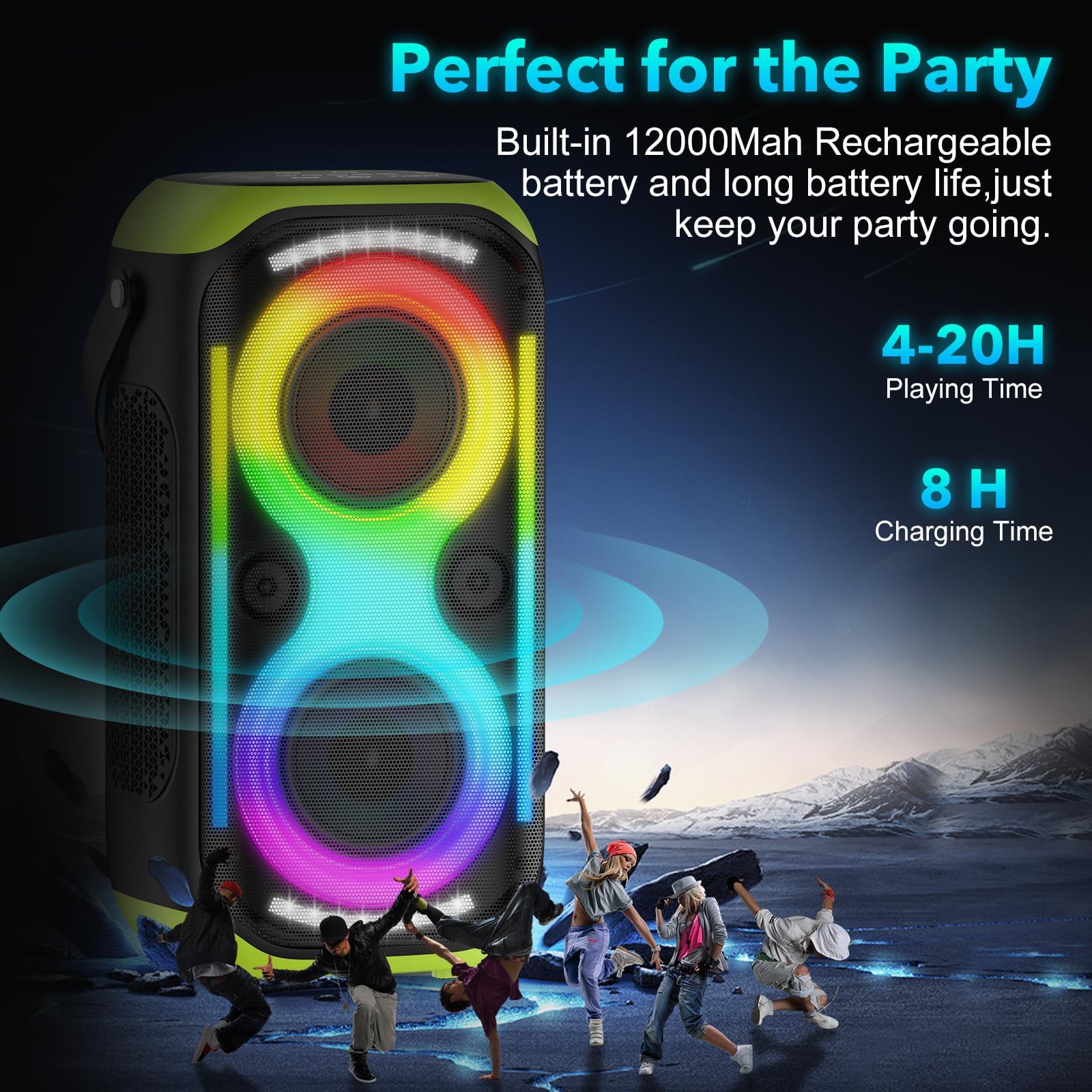 Altoparlante Bluetooth 160W forte Boombox senza fili portatile grande potente suono basso profondo TWS grandi altoparlanti di festa a casa all'aperto con luci a LED del subwoofer (Nero)