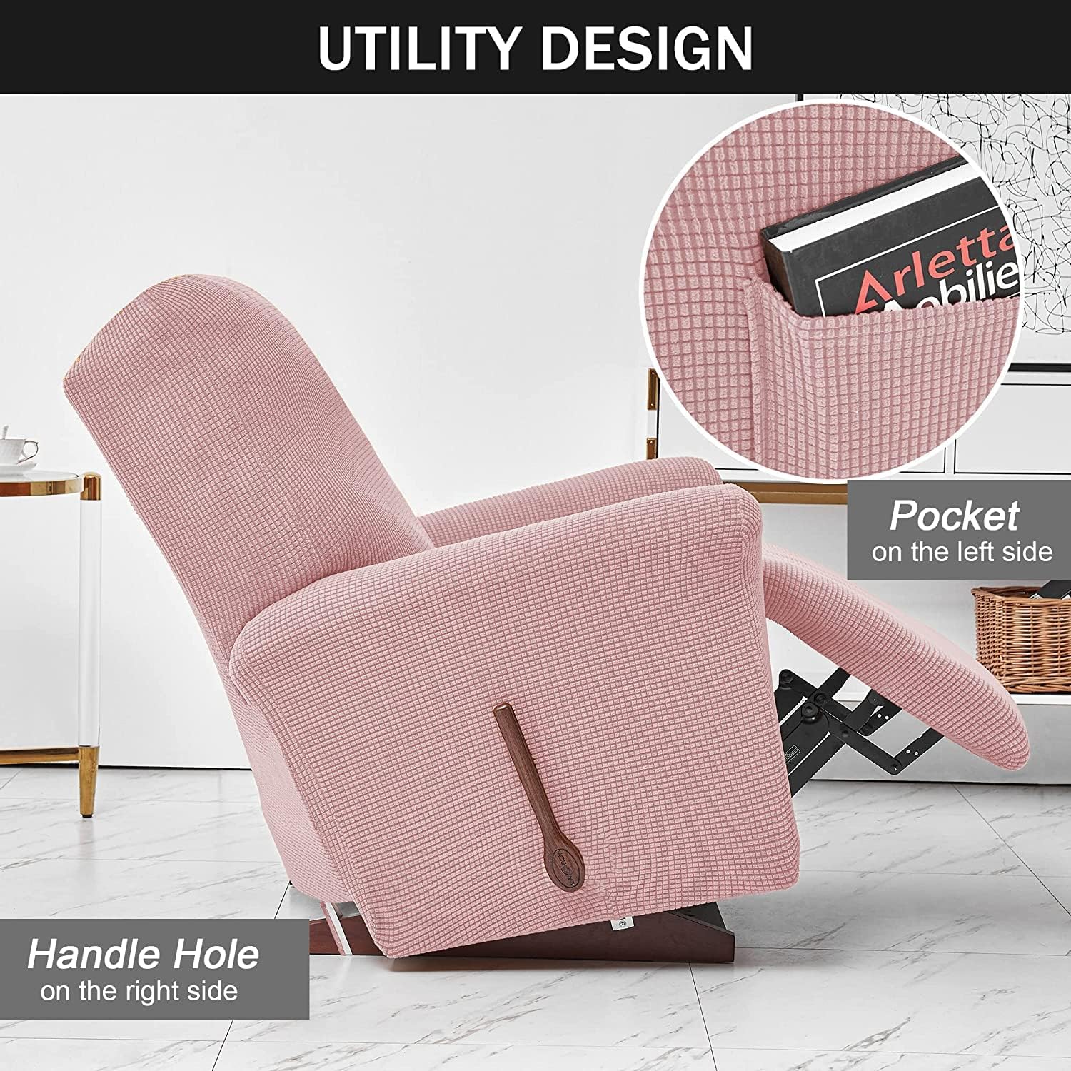 Recliner Cover, Spandex Anti-Slip Single Seat Couch Cover 4-Pieces Armchair Slipcover Soft Recliner Slipcovers for Living Room -24