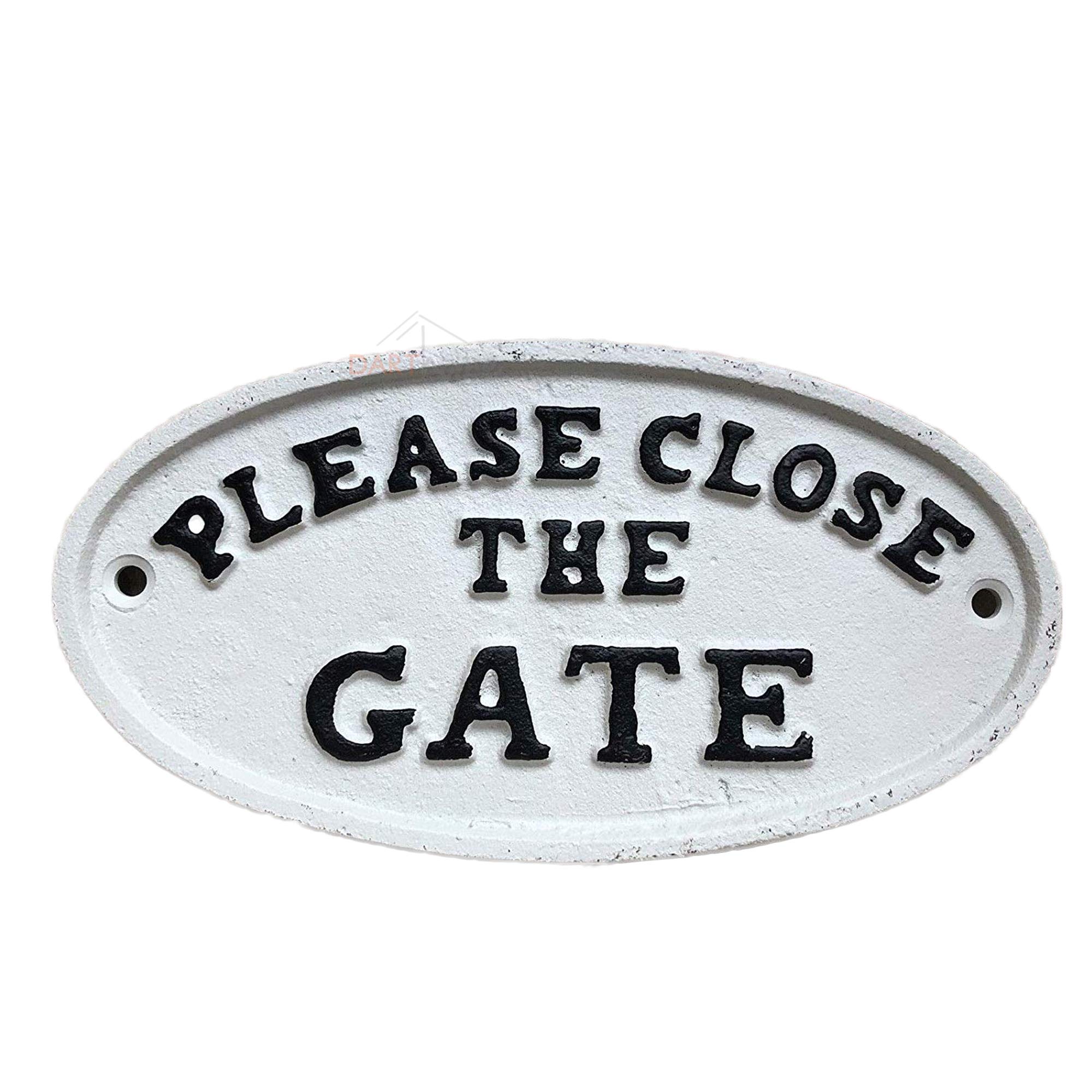 Darthome Antique White Cast Iron Wall Garden Gate Door Sign Plaque Please Close The Gate