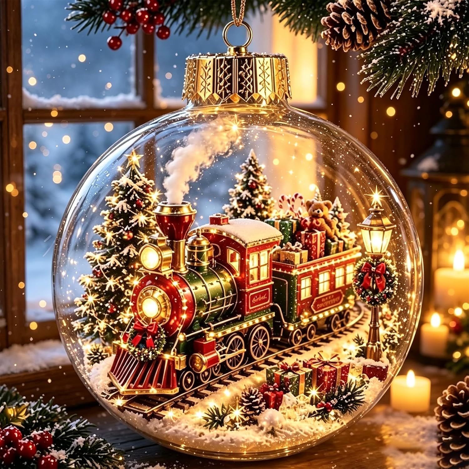 Glowing Christmas Story Hanging Ornament, Xmas Scene LED Light Up Decor