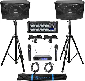 Rockville KPS12 12" Karaoke Speaker Pair Bundle with RPM85 Mixer, Stands