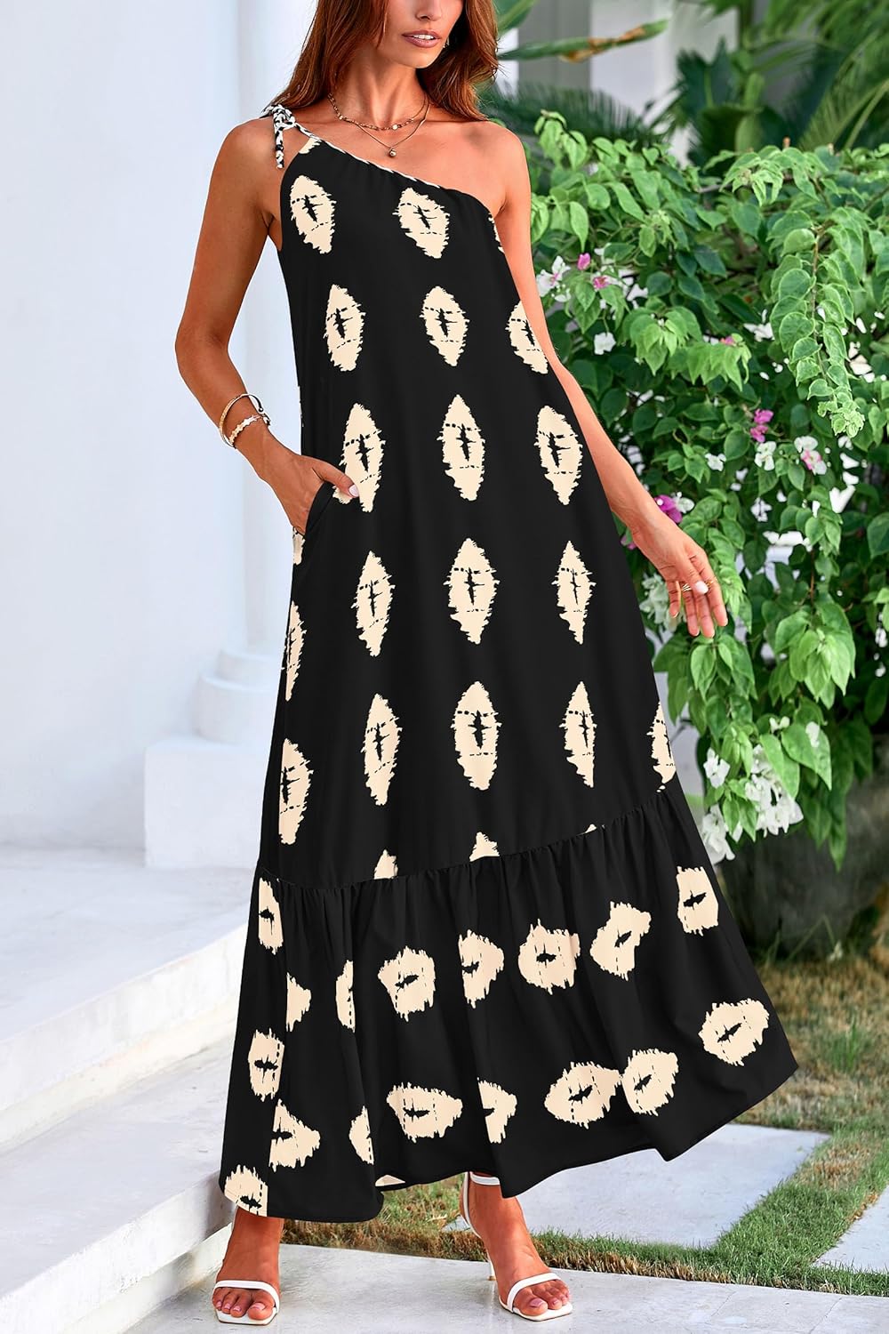 PRETTYGARDEN Women's 2026 Summer One Shoulder Maxi Dress Printed Flowy Boho Long Sundresses Spring Beach Vacation Clothes - Image 6