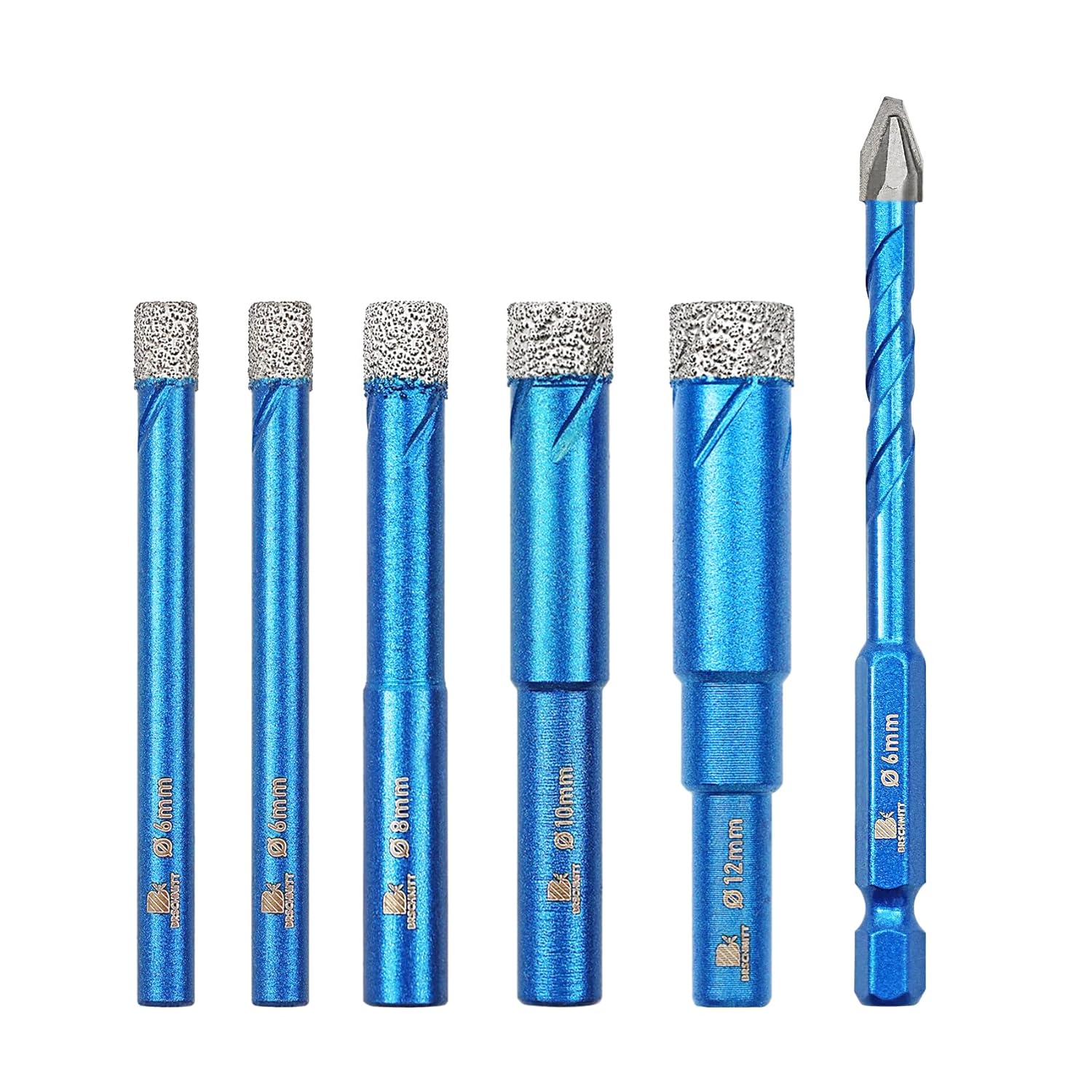Diamond Drill Bit Hex Shank 1/4"*2,5/16",3/8",1/2"- Head Eccentric Drill Bit 1/4" Masonry Drill Bit for Porcelain Ceramic Tiles Glass Plastic Granite(6pcs)
