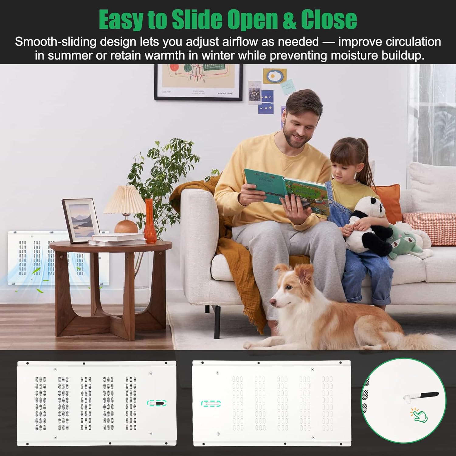 Fancat 16” x 8” Foundation Vent Cover – Crawl Space & Garage Vent with Damper, Reduces Moisture, White, 2-Pack